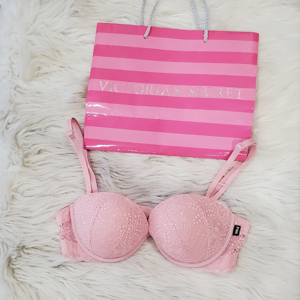 Pink victoria's secret lace plunge push up bra